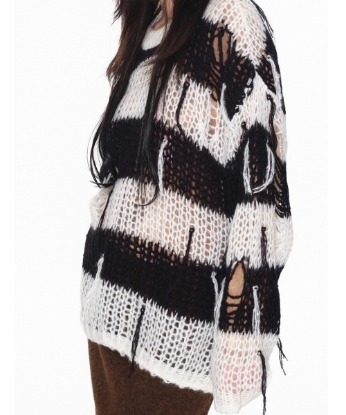 ニット セーター 「YOUTHBATH」Stripe partial damage knit レディース メンズ youthbath ニット セーター 「YOUTHBATH」Stripe partial damage