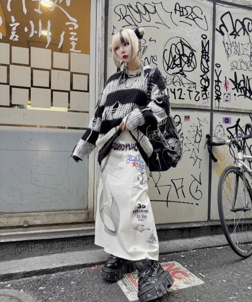 ニット セーター 「YOUTHBATH」Stripe partial damage knit レディース メンズ ◇YOUTHBATH Stripe partial damage knit/2色◇ (YOUTHBATH