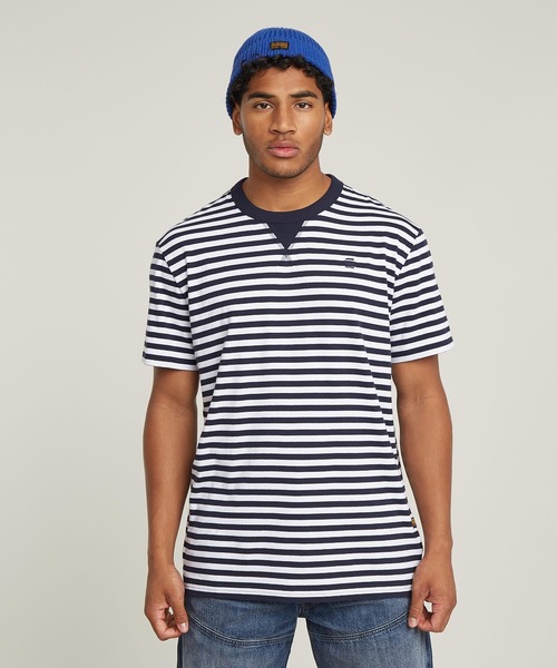 送料込★G-Star★Nifous Stripe Tシャツ セール】NIFOUS STRIPE T-SHIRT/ワンポイントロゴストライプT