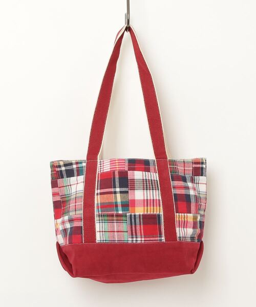 新品未使用 赤チェック柄ハンドバック トートバッグ 「T6」「UNIVERD72」MADRAS CHECK PATCHWORK TOTE BAG