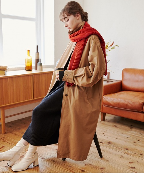 80年代　ベージュ　オレンジ袖口　ポリエステル　ロングコート　vintage 80年代 ベージュ オレンジ袖口 ポリエステル ロングコート vintage