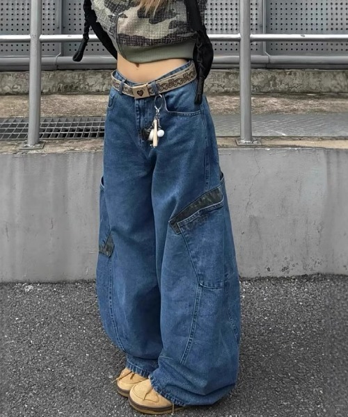 lilful ジーンズ デニム デニムパンツ レオパード柄 バレルレッグ