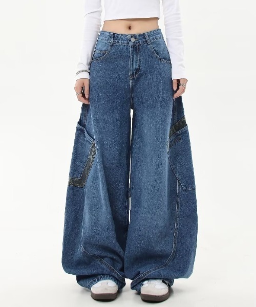lilful ジーンズ デニム デニムパンツ レオパード柄 バレルレッグ