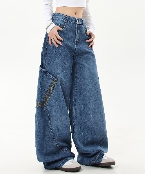 lilful ジーンズ デニム デニムパンツ レオパード柄 バレルレッグ