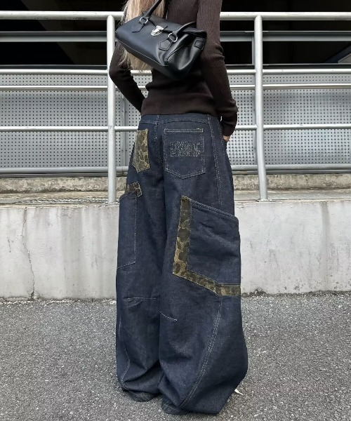 lilful ジーンズ デニム デニムパンツ レオパード柄 バレルレッグ