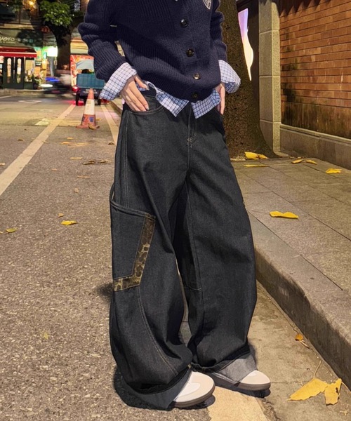 lilful ジーンズ デニム デニムパンツ レオパード柄 バレルレッグ