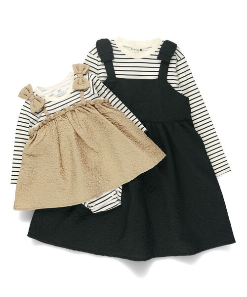 【美品】ブランシェス　ワンピース　ボレロ　110 長袖ブラウス+髪飾り branshes（ブランシェス） ワンピース 肩リボンドッキング長袖