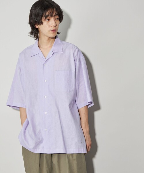sillage　オーバーサイズコットンシャツ　シャツカラー　サックス　FREE SUNSEAサンシー Cave Shirt シルク100%オープンカラーケイブ
