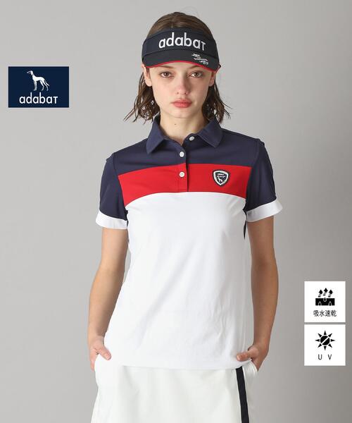 ポロシャツ ポロ 「新レーベル ADABAT NAVY」UVカット/吸水速乾 カラーブロックポロシャツ レディース