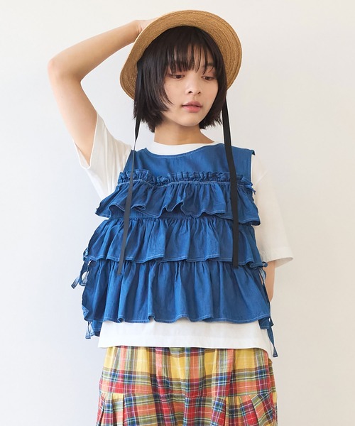 bulle de savon ブラウス シャツ 5.5oz denim furifuri ベスト