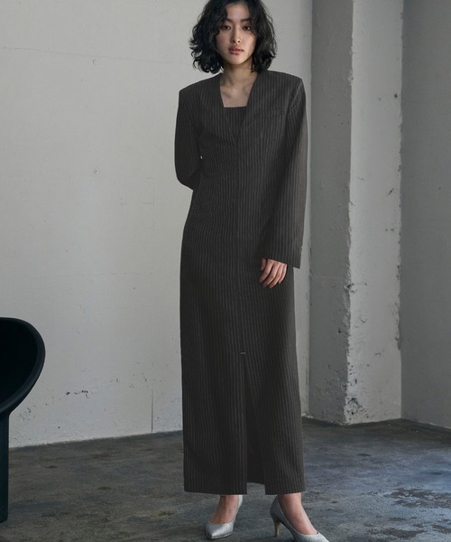 GIRL DRESS FOR NOW ドレス 刺繍レースビスチェ ピンストライプ