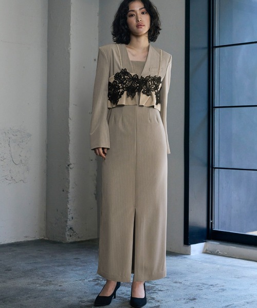 GIRL DRESS FOR NOW ドレス 刺繍レースビスチェ ピンストライプ