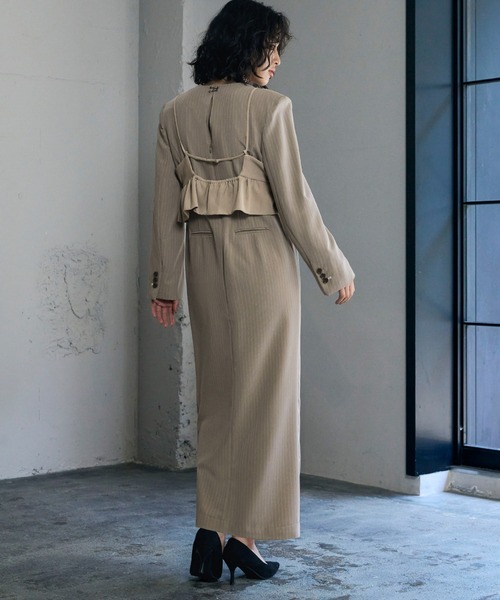 GIRL DRESS FOR NOW ドレス 刺繍レースビスチェ ピンストライプ