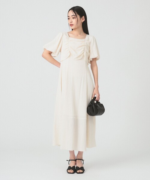 Ray BEAMS ワンピース ジャカード スクエアネック パフスリーブ