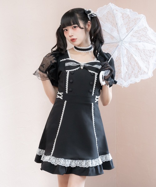 DearMyLove ワンピース 夏 半袖 リボンハートメイドワンピース