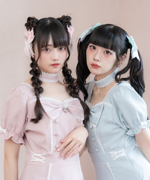 DearMyLove ワンピース 夏 半袖 リボンハートメイドワンピース