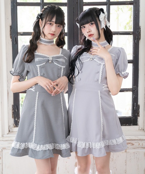 DearMyLove ワンピース 夏 半袖 リボンハートメイドワンピース