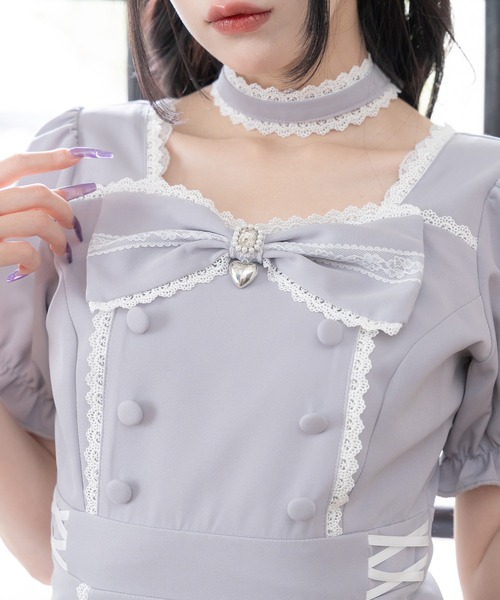 DearMyLove ワンピース 夏 半袖 リボンハートメイドワンピース