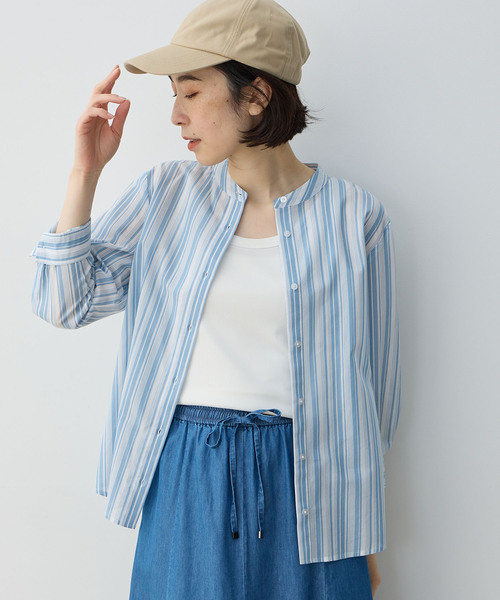 ストライプドルマンスリーブシャツ UNION LAUNCH＞ドルマンスリーブ ストライプ シャツ BLUE