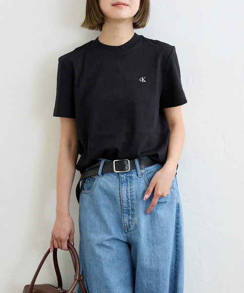 売れ筋商品|||カルバンクライン Tシャツ レディース トップス CROPPED SLIM TEE - Basic T-shirt - black Calvin Klein Jeans カルバンクライン Tシャツ レディース