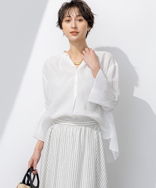 23区（ニジュウサンク） ブラウス シャツ 「洗える」LIBECO タック