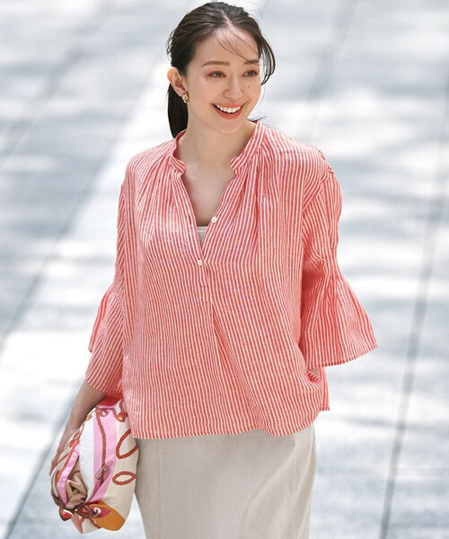 23区（ニジュウサンク） ブラウス シャツ 「洗える」LIBECO タック