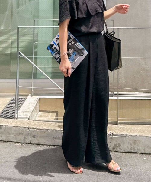 IHNNパンツ グラフィックワイドパンツ RAYON／COTTON CLOTH