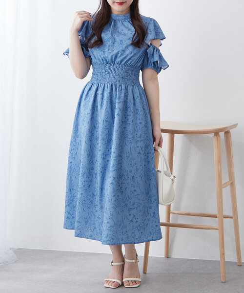Savoir 花柄ワンピース 青系　新品未使用♡ continuer de NICE CLAUP ワンピース 花柄袖開きワンピース