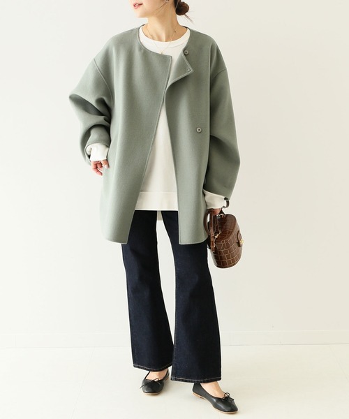 pick☆SLOBE IENA ロングコート ノーカラー ベージュ SLOBE IENA（スローブイエナ） ノーカラーコート 36 ベージュ