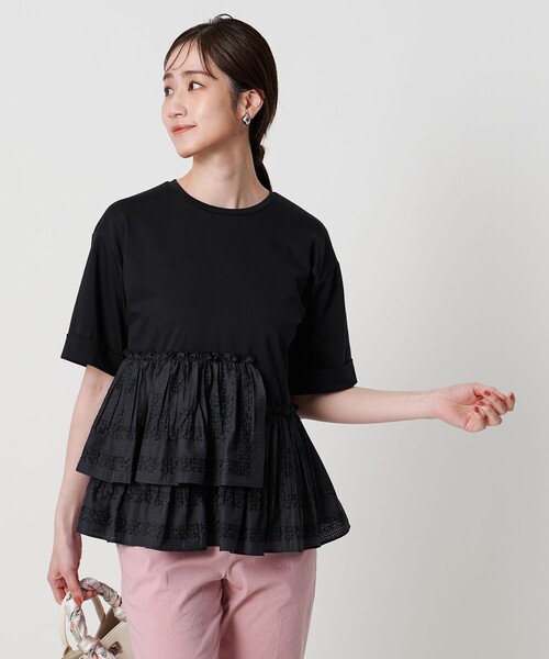 UNITED ARROWS tシャツ エンブロイダリープリーツ コンビ T