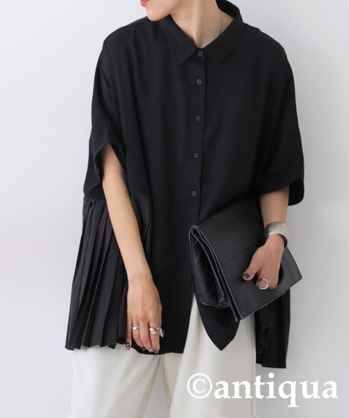 「antiqua」 「patterntorso」半袖シャツ P ブラック レディース_画像9