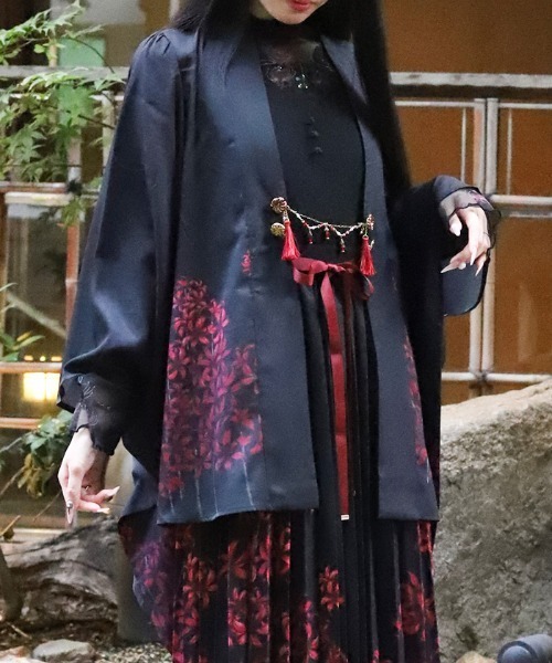 カーディガン 彼岸花柄羽織 レディース