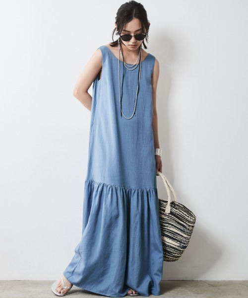 「CHIC STYLE」 ノースリーブワンピース LL ブルー レディース_画像2