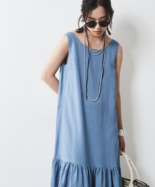 「CHIC STYLE」 ノースリーブワンピース LL ブルー レディース_画像3