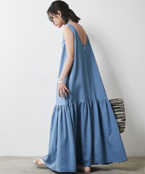 「CHIC STYLE」 ノースリーブワンピース LL ブルー レディース_画像4