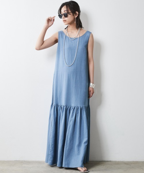 「CHIC STYLE」 ノースリーブワンピース LL ブルー レディース_画像5