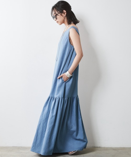 「CHIC STYLE」 ノースリーブワンピース LL ブルー レディース_画像7