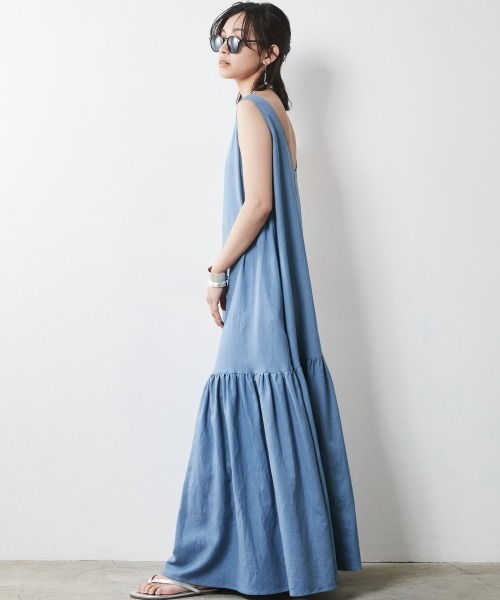 「CHIC STYLE」 ノースリーブワンピース LL ブルー レディース_画像8