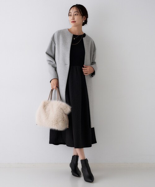【美品】ANAYI ミニフラワージャカードニットドッキングワンピース ベルト付き UNTITLED（アンタイトル） ワンピース 「大人フェミニン/トレンド