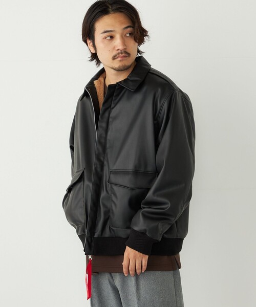 SHIPS シップス 牛革 レザー ジャケット カーコート ブラック SHIPS（シップス） ブルゾン アウター BENCH MARKING SHIRT: 合成皮革
