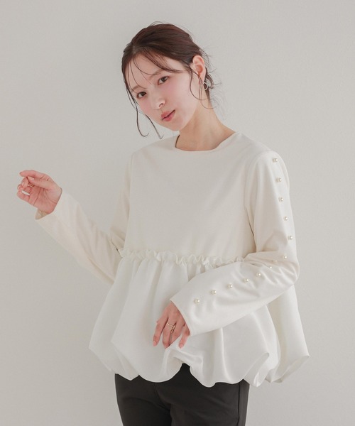 Fit more（フィットモア） ベロア袖パールトップス レディース 