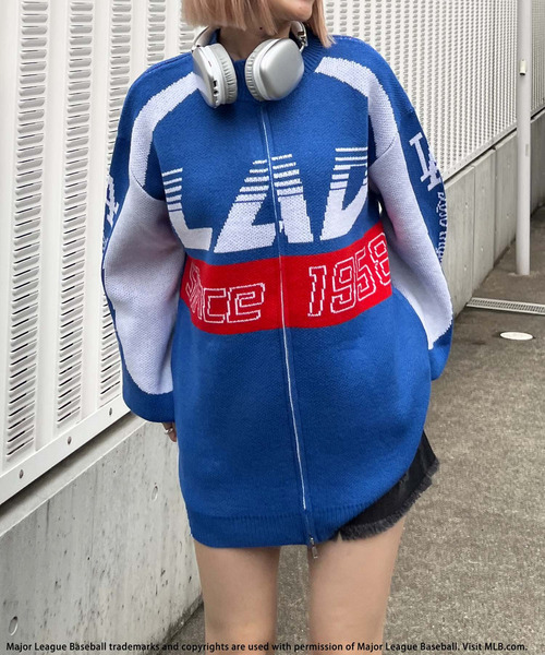 BACK TO THE FIELD ニット セーター 「MLB」ダブルZIPロゴニットカーデ