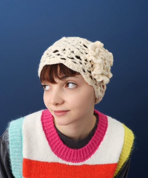 Three Four Time（スリーフォータイム） ニット帽 ニットキャップ 花