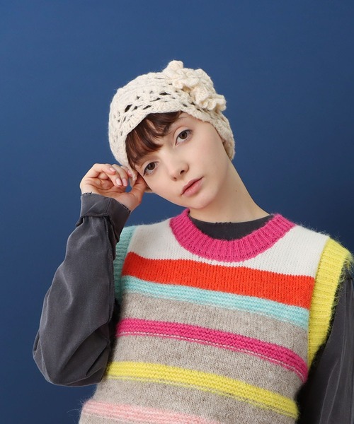 Three Four Time（スリーフォータイム） ニット帽 ニットキャップ 花