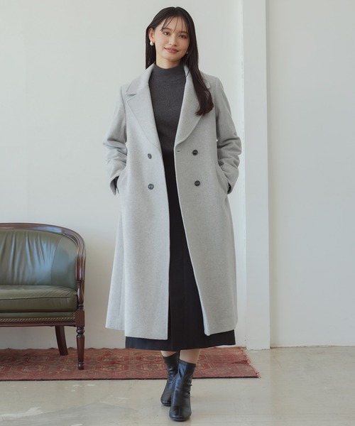 「TRUDEA」 チェスターコート LARGE ライトグレー レディース_画像8