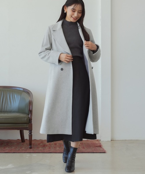 「TRUDEA」 チェスターコート LARGE ライトグレー レディース_画像9