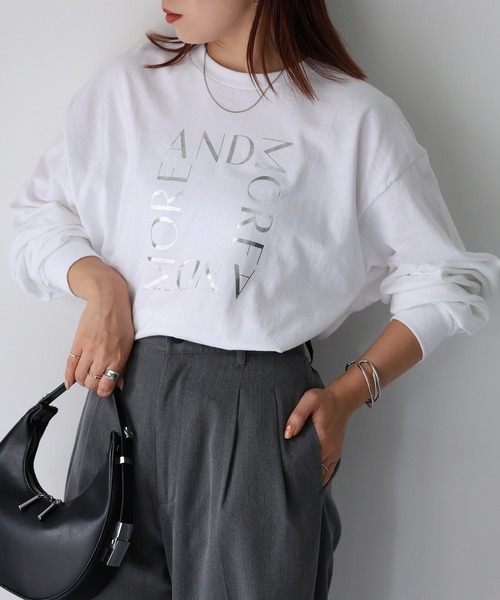 [Riberry] трикотажный джемпер с длинным рукавом LARGE белый × серебряный женский 