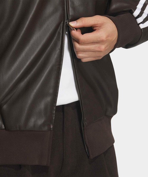 黒リアルレザージャケット本革 ホワイトストライプYKKジッパーadidas? adidas（アディダス） ブルゾン アウター プレザー3Sトラックトップ