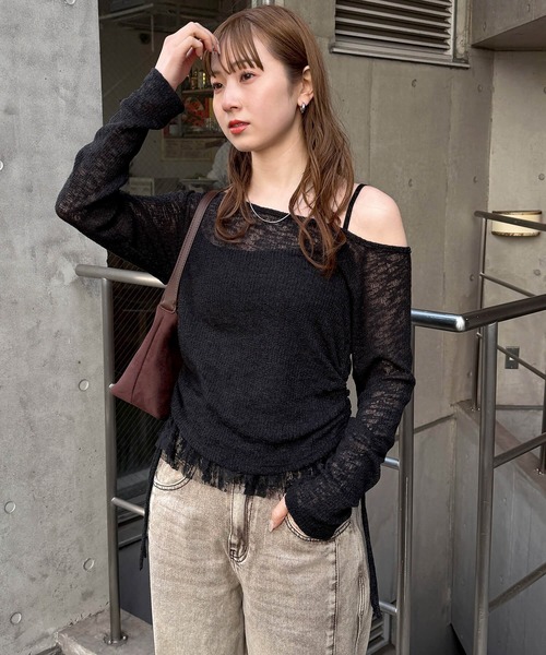 tiptop（ティップトップ） tシャツ シアーオフショルプルオーバー 
