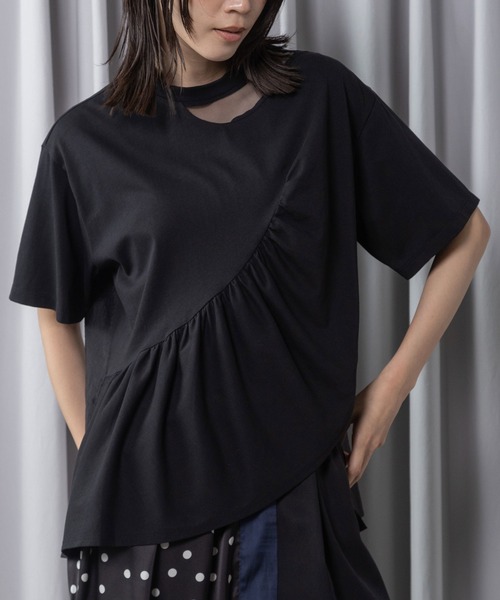 【タグ付新品未使用】MARECHAL TERRE 半袖　ラッフル　Tシャツ 黒 MARECHAL TERRE（マルシャルテル） tシャツ 半袖 フリルデザイン